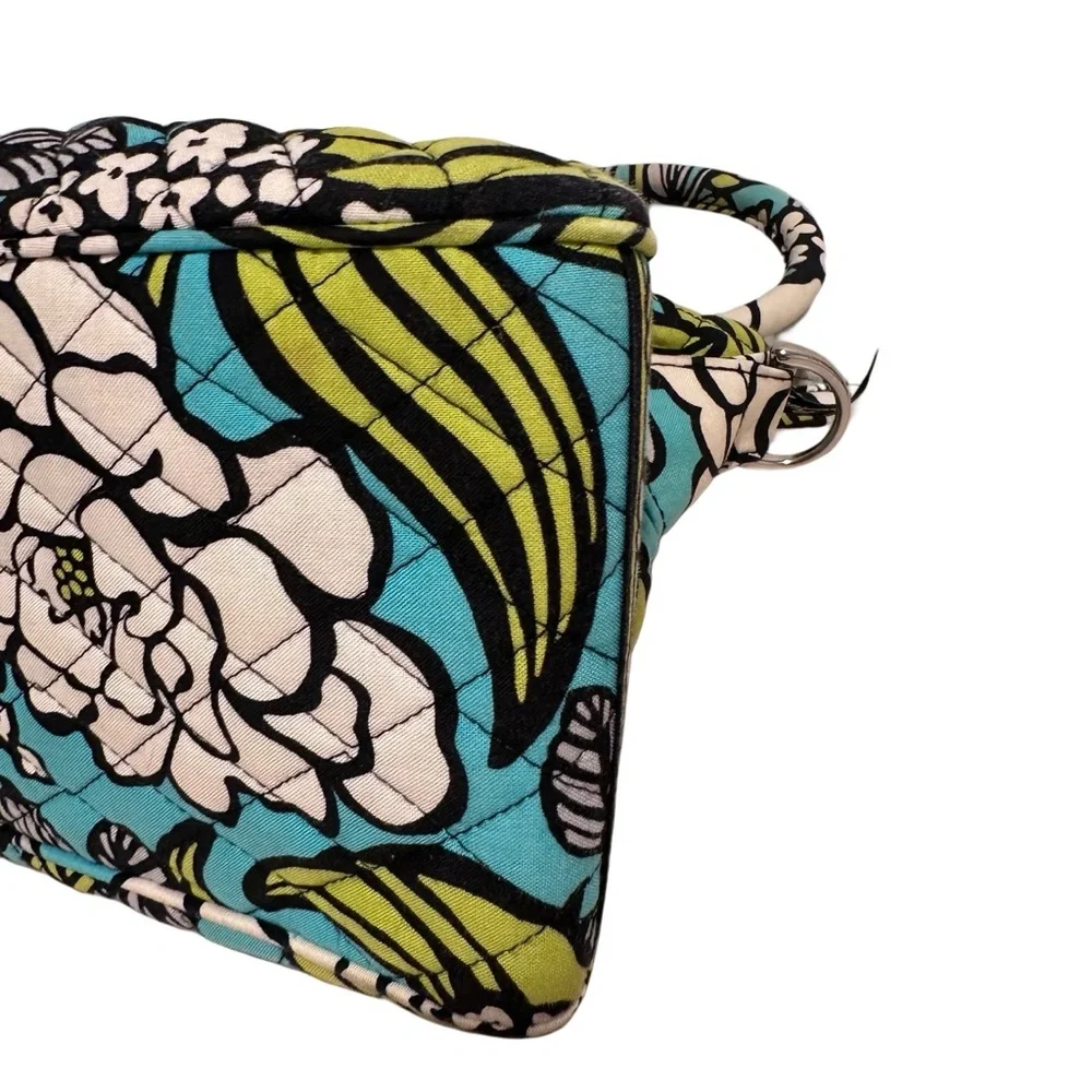 Vera Bradley Medium Tote Purse in Retired Island Blooms Teal Floral Quilted GUC
